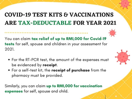 Covid-19 Test Kits & Vaccination Are Tax-Deductible for Year 2021